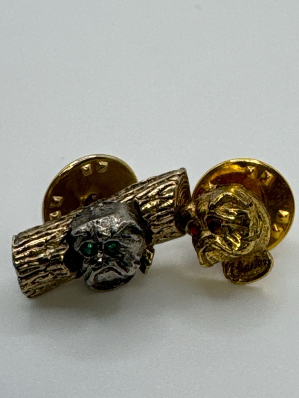Vintage Mack Truck Bulldog Lapel Pins Pair Rhinestone Eyes Collectible Trucker